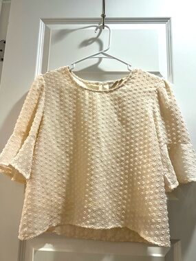 Emberley 3/4 Sleeved Ivory Cream Textured Dot Blouse